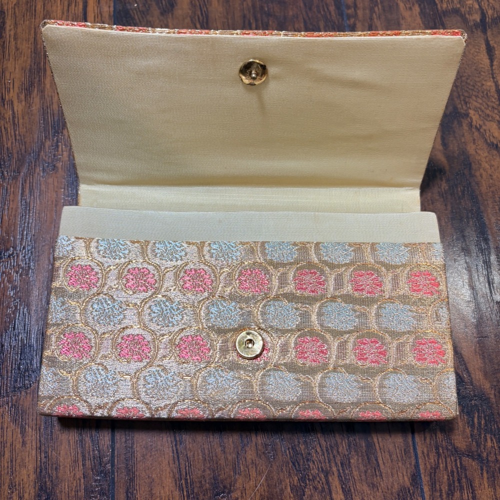 Midoriya Clutch Bag Womens OS Gold Pink Metallic Brocade Vintage Evening Bag